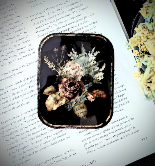 Clear Bookmark Vintage Foliage Flowers Floral Victorian Goth Dark Academia Handmade Artist Book Reader Lover Gift