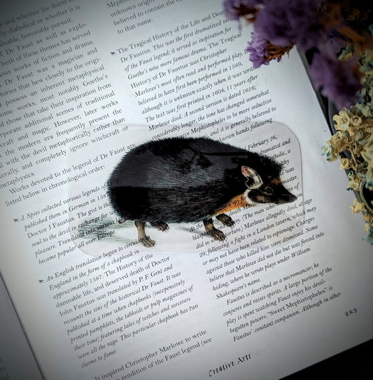Clear Bookmark Vintage Illustration Hedgehog Dark Academia Cottagecore Handmade Artist Book Lover Reader Gift