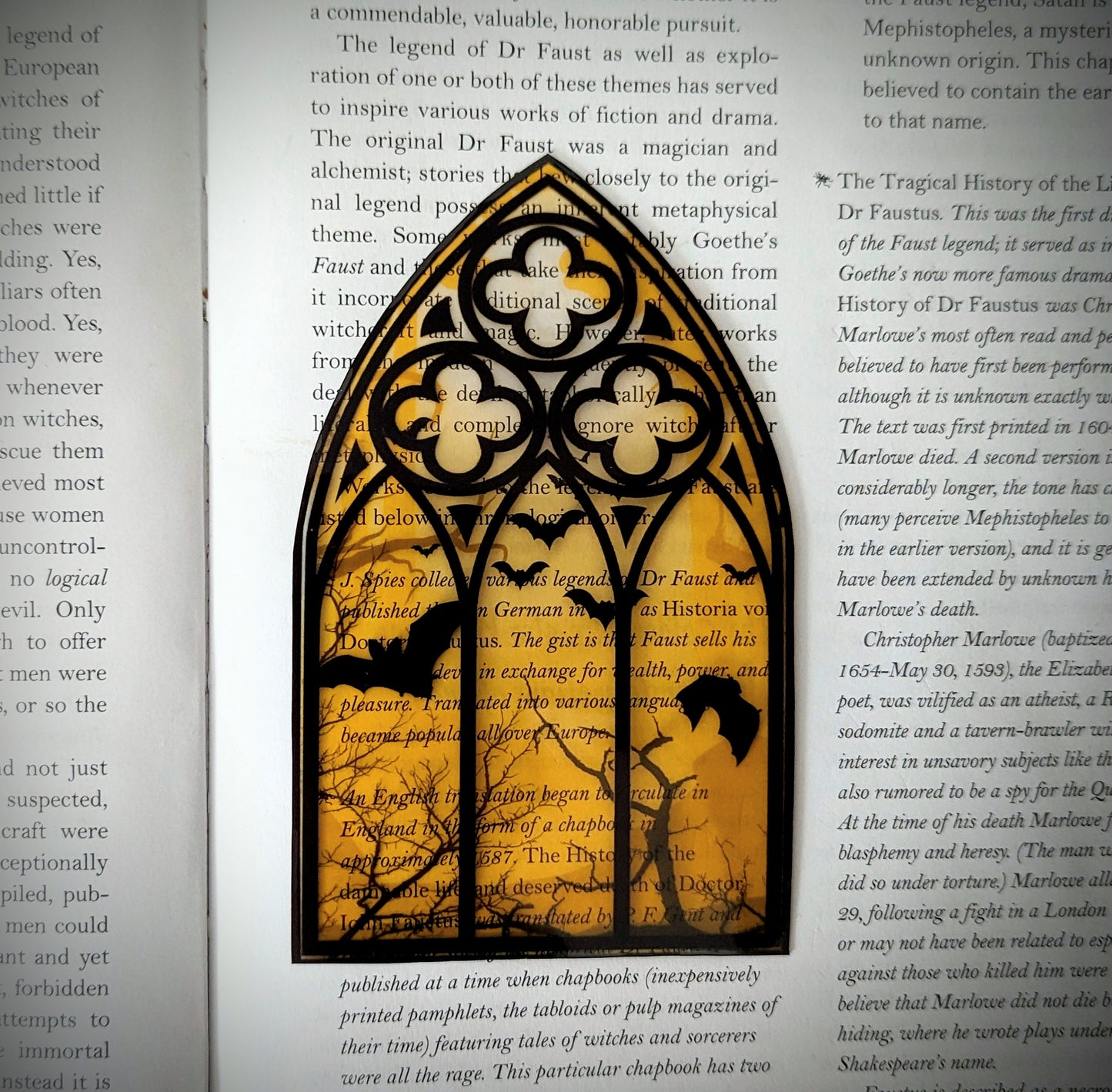 Clear Bookmark Yellow Cathedral Church Window Night Scene Bats Flying Forest Eerie Goth Gothic Horror Dark Academia Book Reader Lover Gift