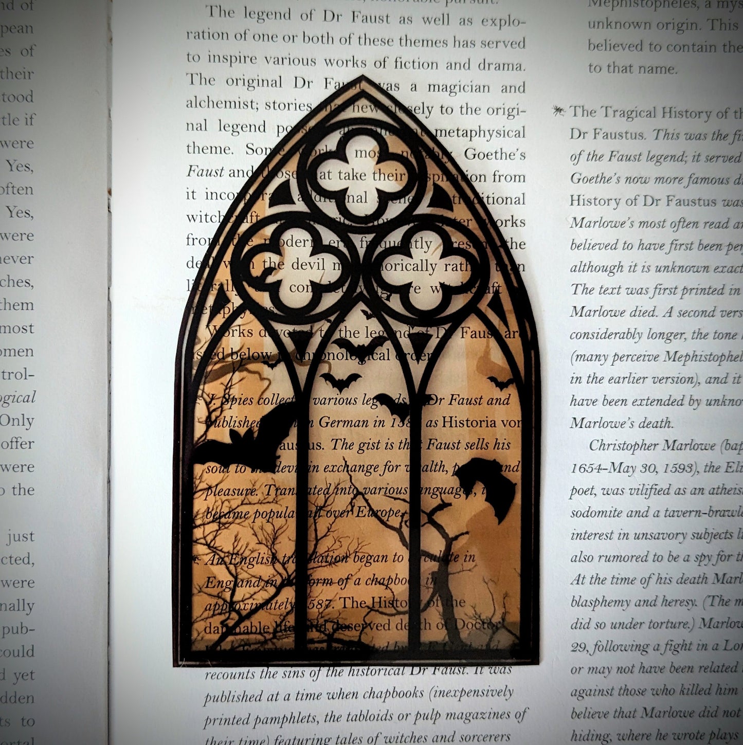 Clear Bookmark Sepia Cathedral Church Window Night Scene Bats Flying Forest Eerie Goth Gothic Horror Dark Academia Book Reader Lover Gift