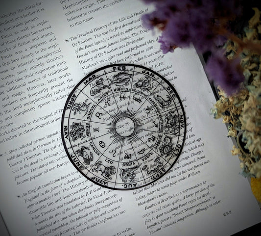 Clear Bookmark Vintage Zodiac Astrology Wheel Dark Academia Cottagecore Handmade Artist Book Lover Reader Gift