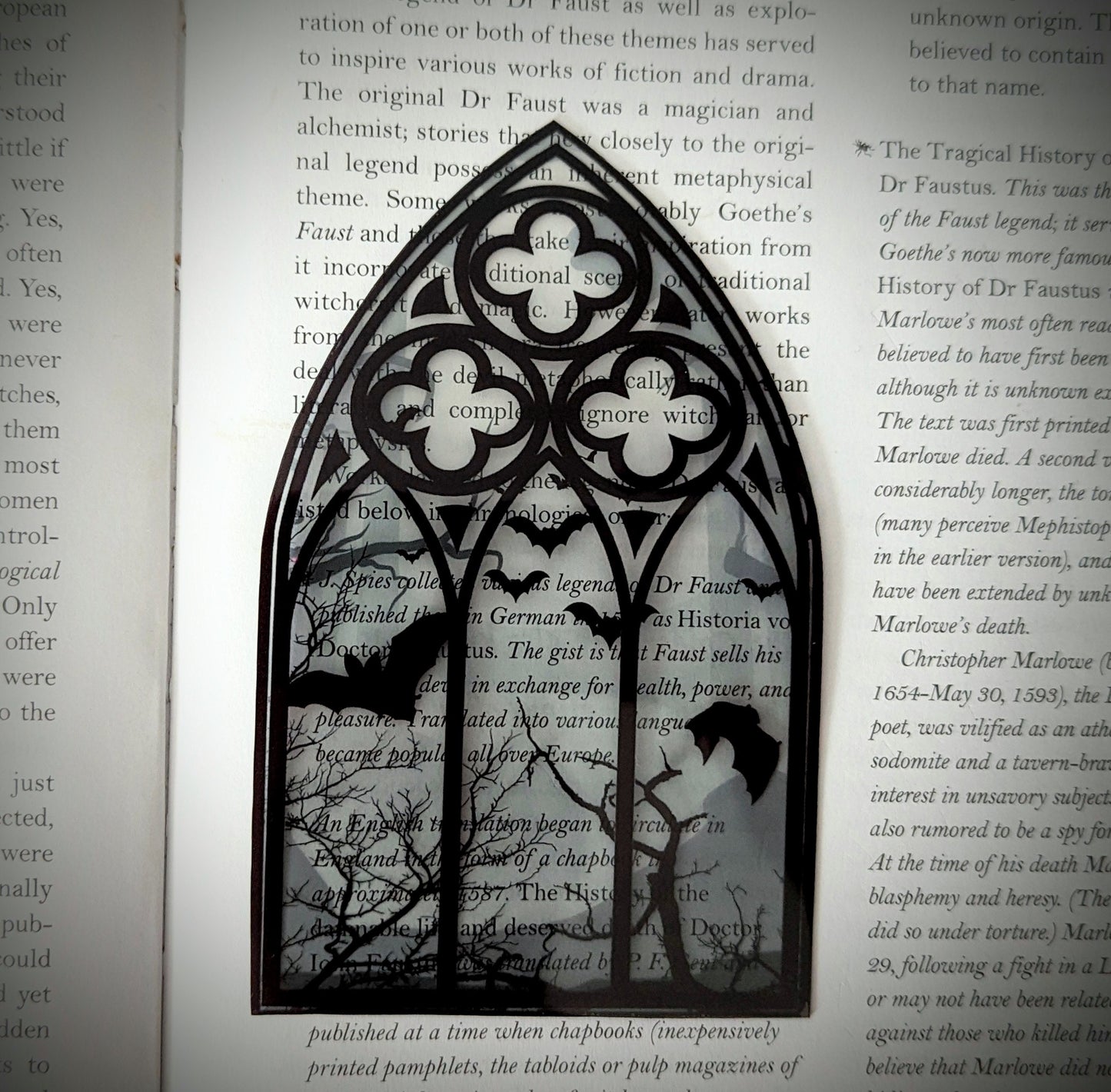 Clear Bookmark Gray Cathedral Church Window Night Scene Bats Flying Forest Eerie Goth Gothic Horror Dark Academia Book Reader Lover Gift