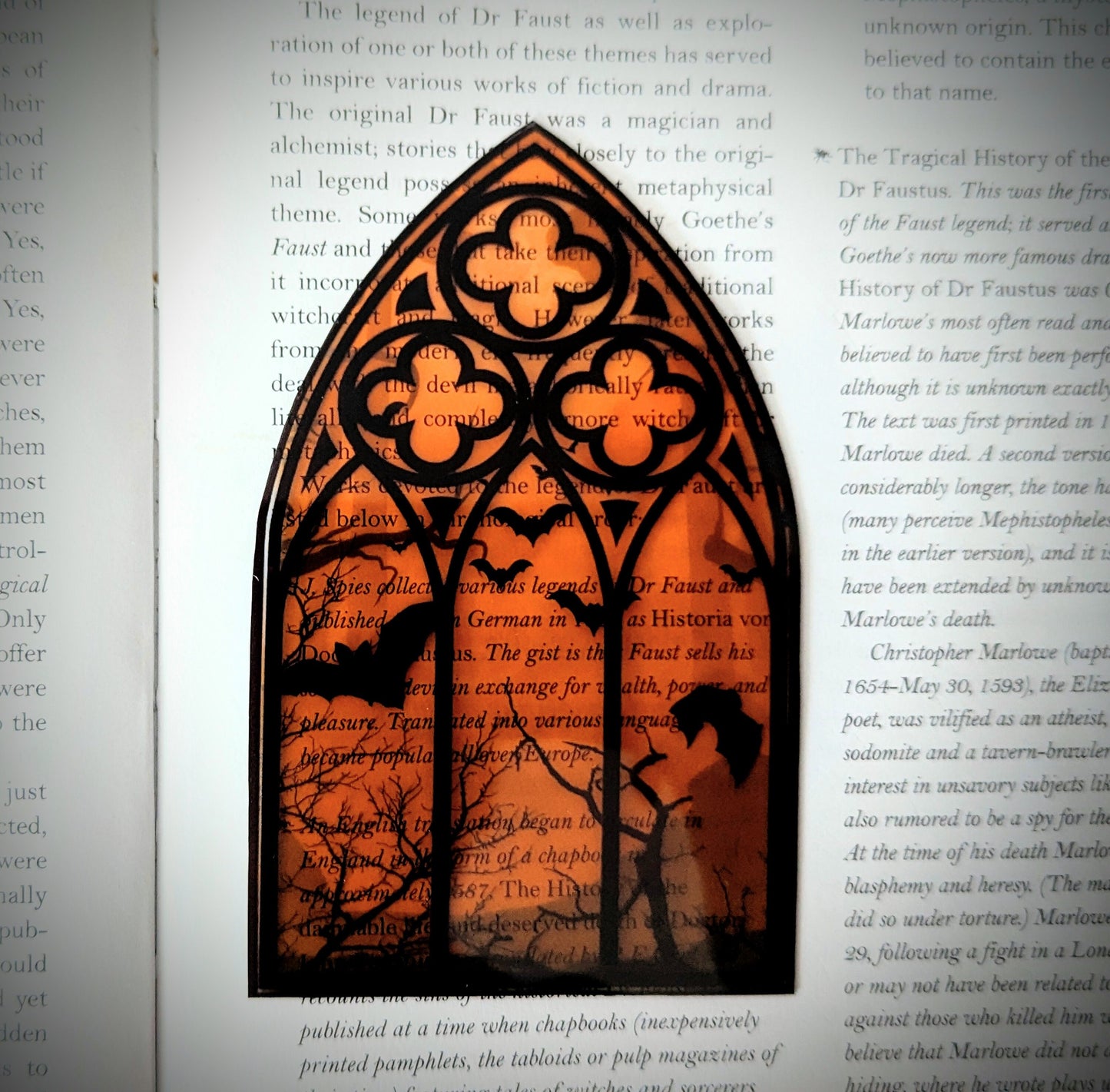 Clear Bookmark Orange Cathedral Church Window Night Scene Bats Flying Forest Eerie Goth Gothic Horror Dark Academia Book Reader Lover Gift