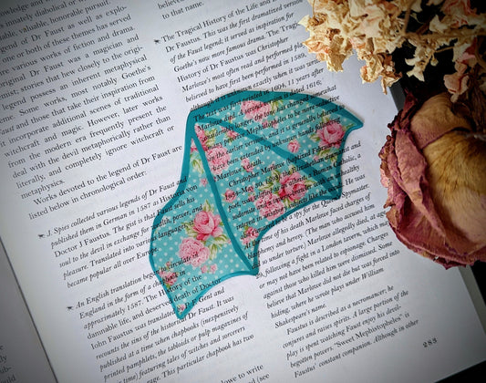 Clear Bookmark Vintage Retro Aqua Blue Polka Dot Floral Bat Dragon Wing Goth Gothic Dark Academia Book Lover Reader Gift Handmade Artist