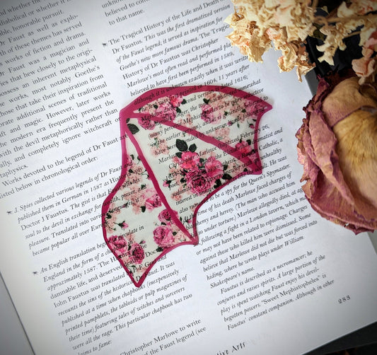 Clear Bookmark Vintage Retro Pink Floral Bat Dragon Wing Goth Gothic Dark Academia Book Lover Reader Gift Handmade Artist