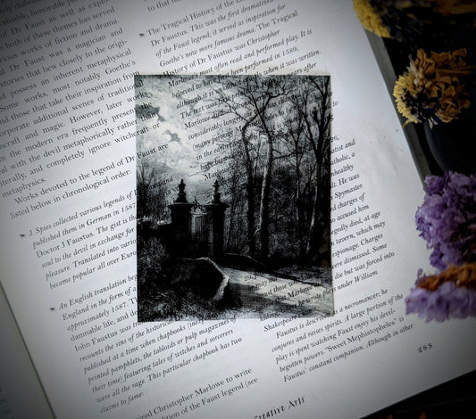 Clear Bookmark Vintage Illustration Graveyard Cemetery Entrance Gate Moody Gloomy Gothic Dark Academia Book Reader Lover Gift Handmade