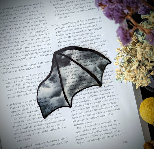 Clear Bookmark Stormy Clouds Bat Dragon Wing Goth Gothic Dark Academia Book Lover Reader Gift Handmade Artist