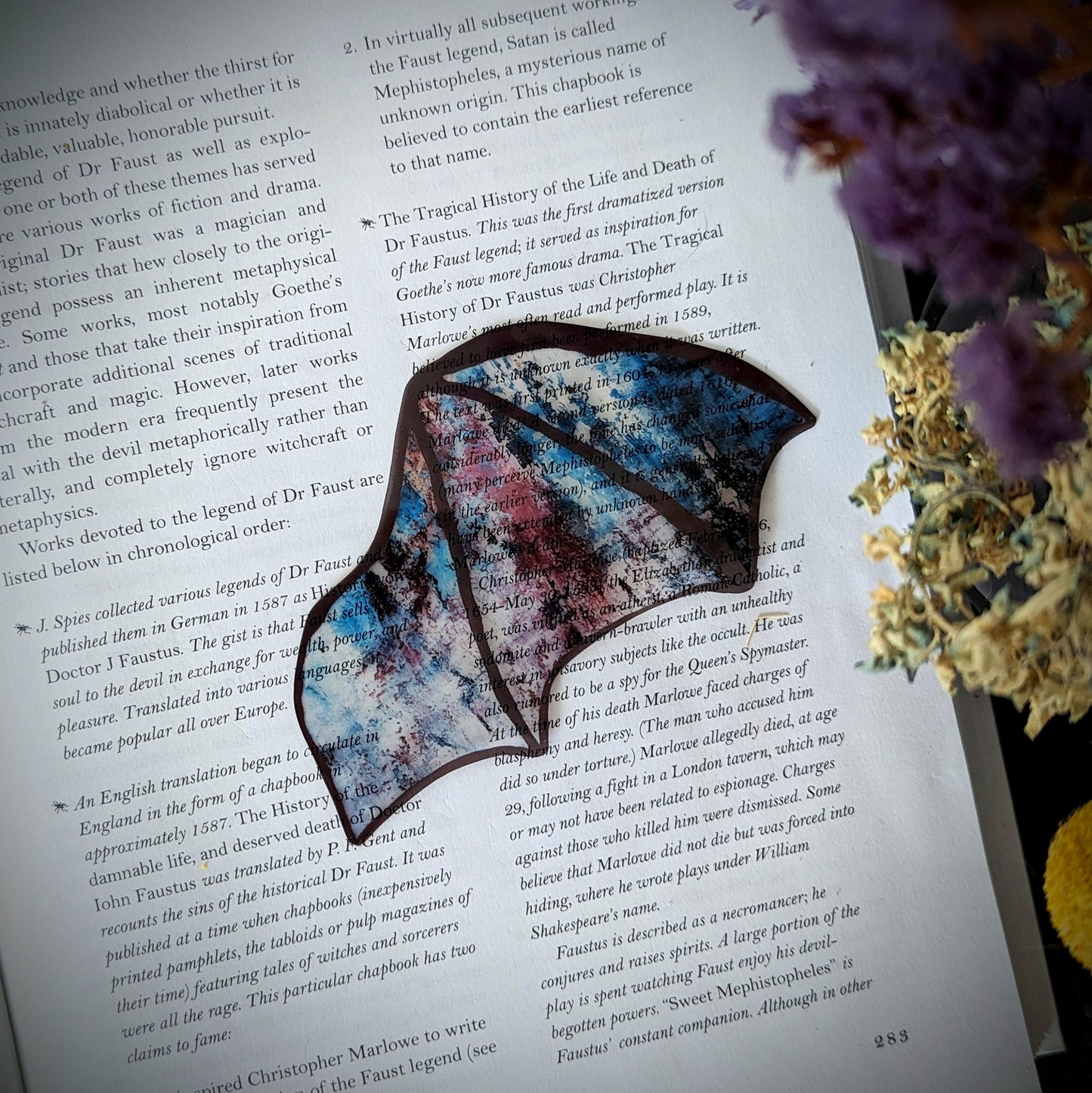 Clear Bookmark Grunge Abstract Purple Blue Maroon Bat Dragon Wing Goth Gothic Dark Academia Book Lover Reader Gift Handmade Artist