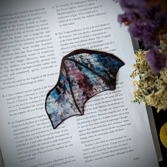 Clear Bookmark Grunge Abstract Purple Blue Maroon Bat Dragon Wing Goth Gothic Dark Academia Book Lover Reader Gift Handmade Artist