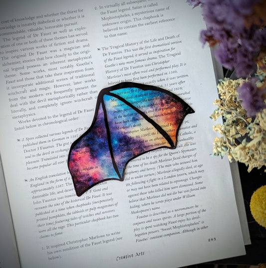 Clear Bookmark Galaxy Nebula Space Bat Dragon Wing Goth Gothic Dark Academia Book Lover Reader Gift Handmade Artist