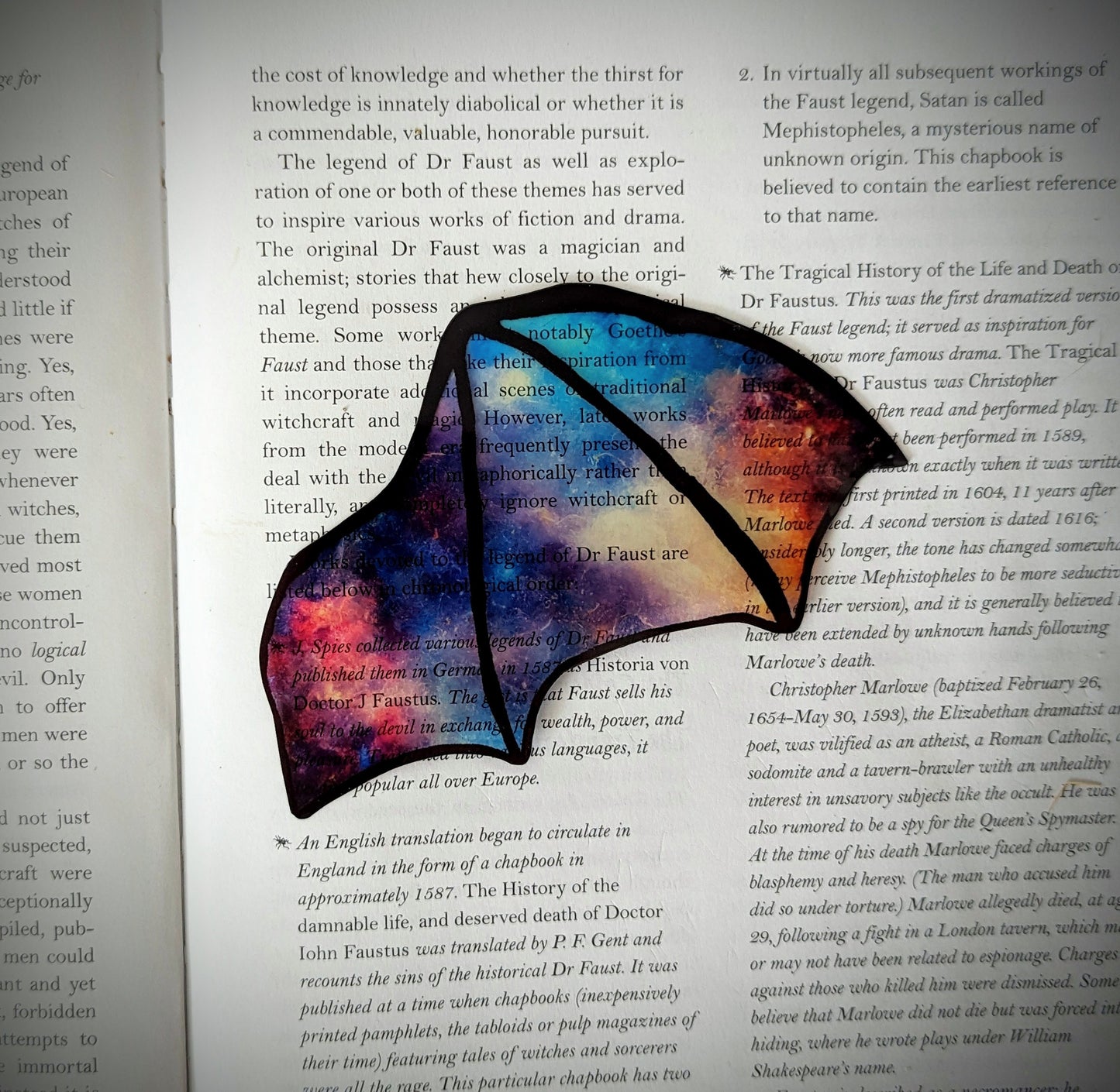 Clear Bookmark Galaxy Nebula Space Bat Dragon Wing Goth Gothic Dark Academia Book Lover Reader Gift Handmade Artist