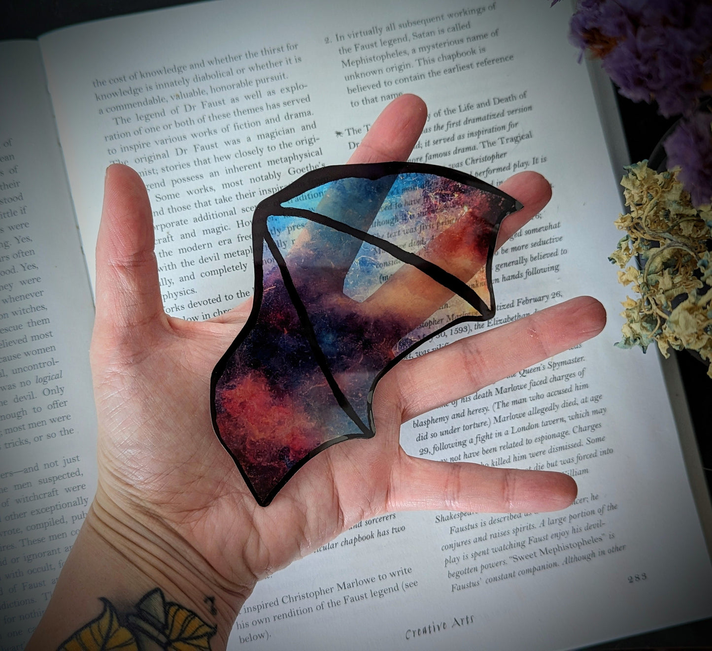 Clear Bookmark Galaxy Nebula Space Bat Dragon Wing Goth Gothic Dark Academia Book Lover Reader Gift Handmade Artist