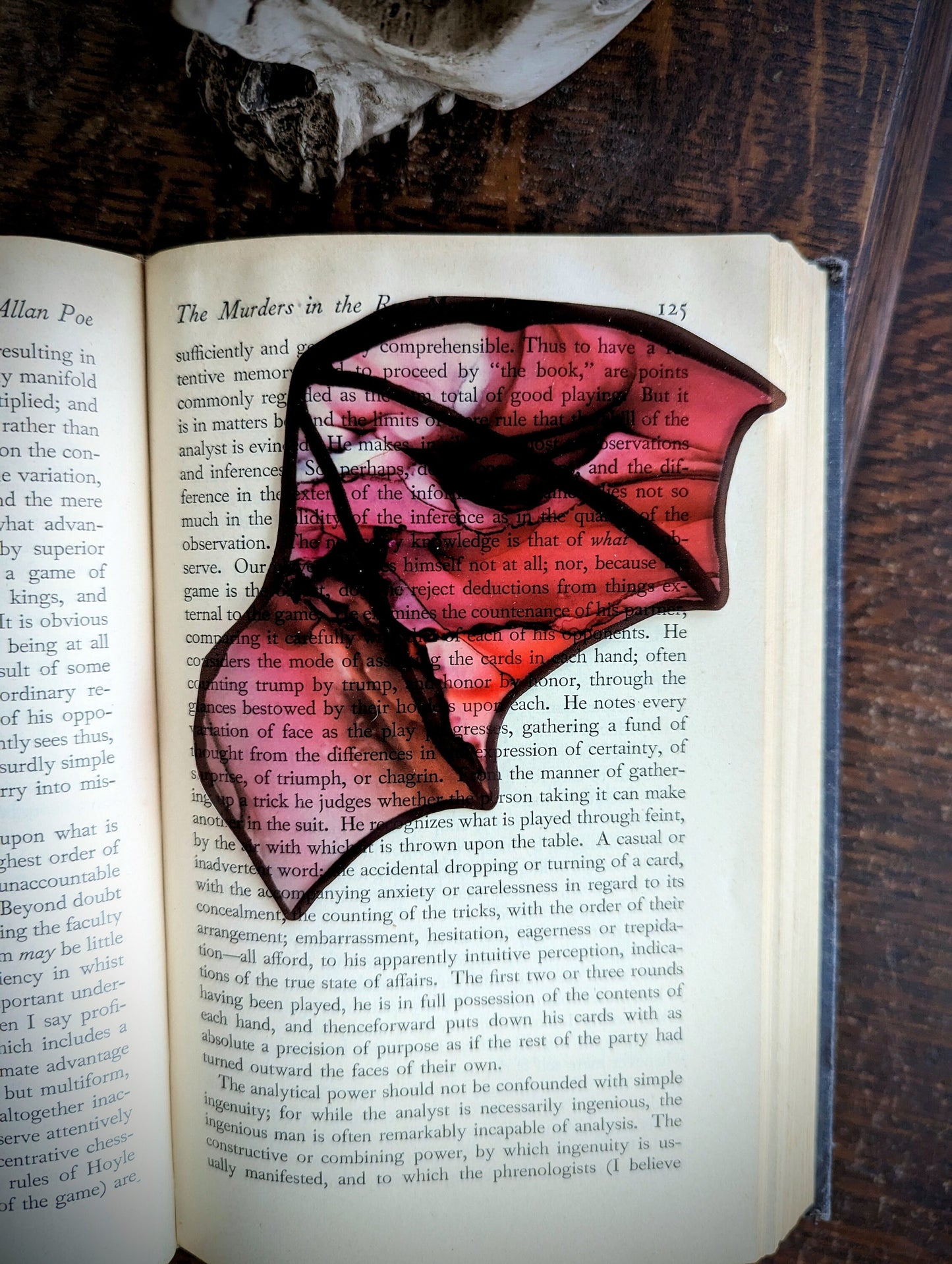 Clear Bookmark Red Pink Alcohol Ink Bat Dragon Wing Goth Gothic Dark Academia Book Lover Reader Gift Handmade Artist