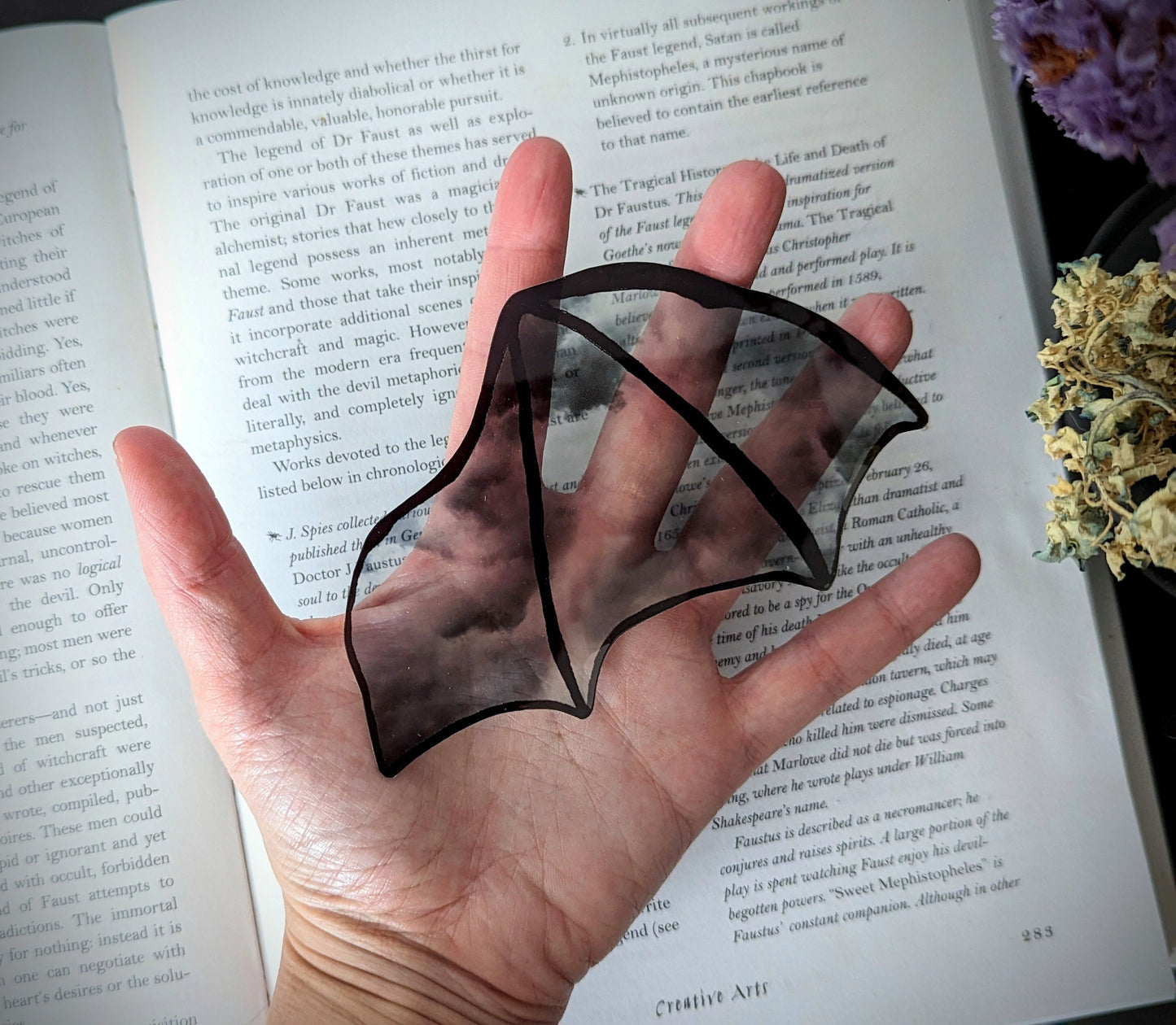 Clear Bookmark Stormy Clouds Bat Dragon Wing Goth Gothic Dark Academia Book Lover Reader Gift Handmade Artist