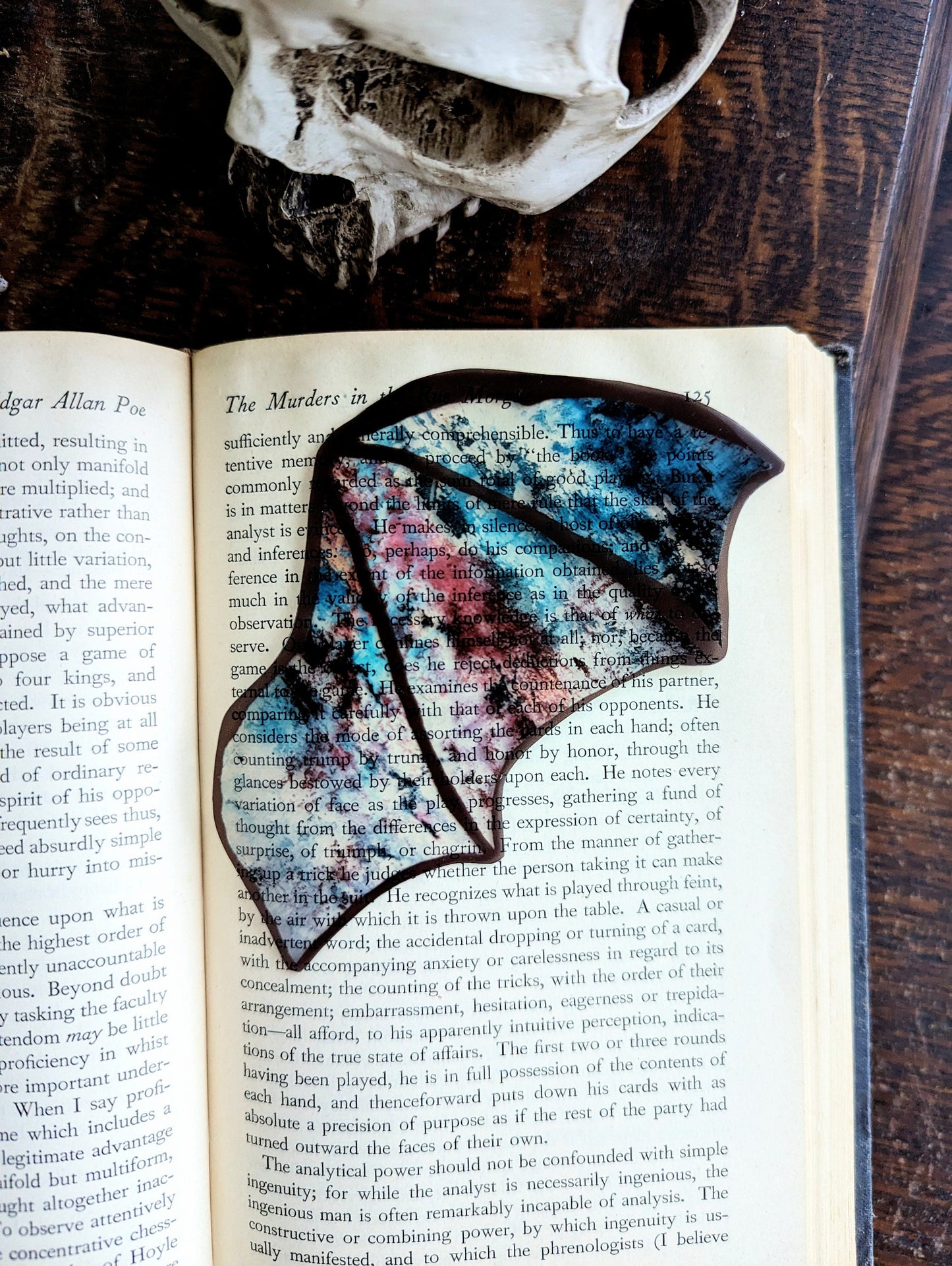 Clear Bookmark Grunge Abstract Purple Blue Maroon Bat Dragon Wing Goth Gothic Dark Academia Book Lover Reader Gift Handmade Artist