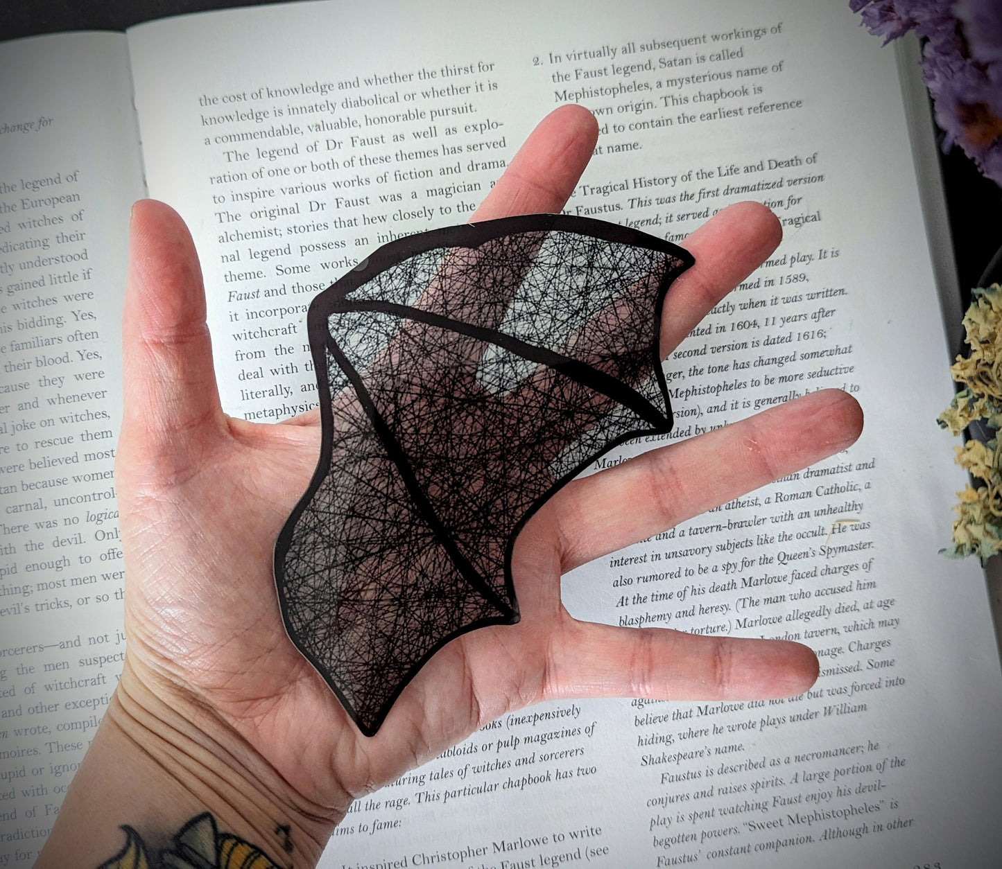 Clear Bookmark Grunge Abstract Black Lines Bat Dragon Wing Goth Gothic Dark Academia Book Lover Reader Gift Handmade Artist