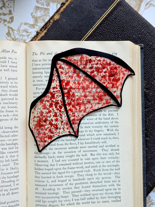 Clear Bookmark Blood Splatter Bat Dragon Wing Goth Gothic Dark Academia Book Lover Reader Gift Handmade Artist