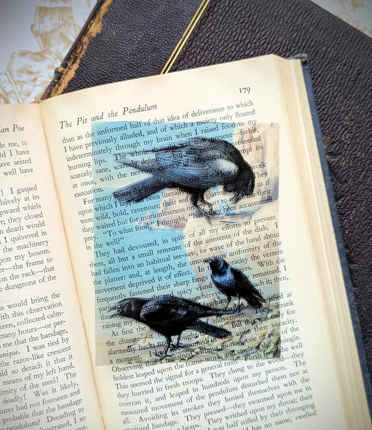 Clear Bookmark Vintage Illustration Raven Bird Corvid Dark Academia Cottagecore Handmade Artist Book Lover Reader Gift