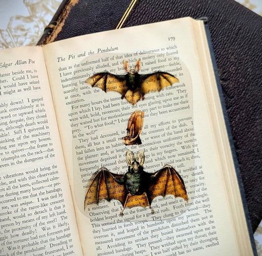 Clear Bookmark Vintage Illustration Bats Nature Dark Academia Fairycore Cottagecore Witchcore Handmade Art Book Gift
