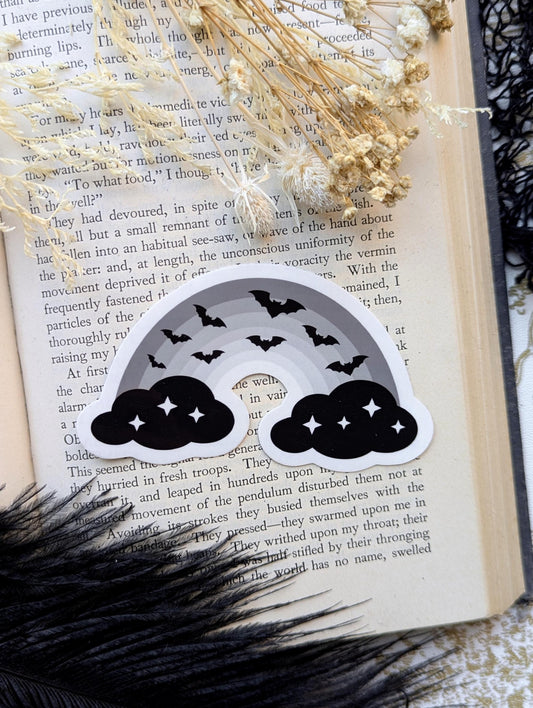 Vinyl Waterproof Sticker Goth Rainbow Pastel Goth Flying Bats Gothic Creepy Witch Witchcraft Horror Halloween Weird Alternative Handmade Art