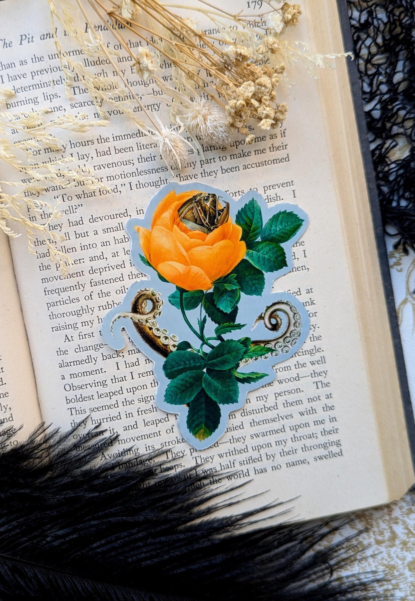 Vinyl Waterproof Sticker Surreal Fish Flower Tentacles Gothic Creepy Witch Witchcraft Horror Halloween Weird Handmade Artist