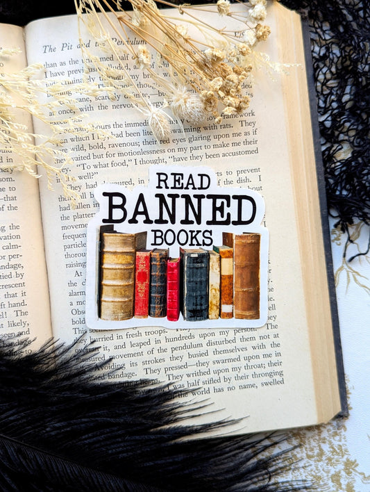 Vinyl Waterproof Sticker Read Banned Books Bookworm Book Lover Reader Handmade Artist Gift