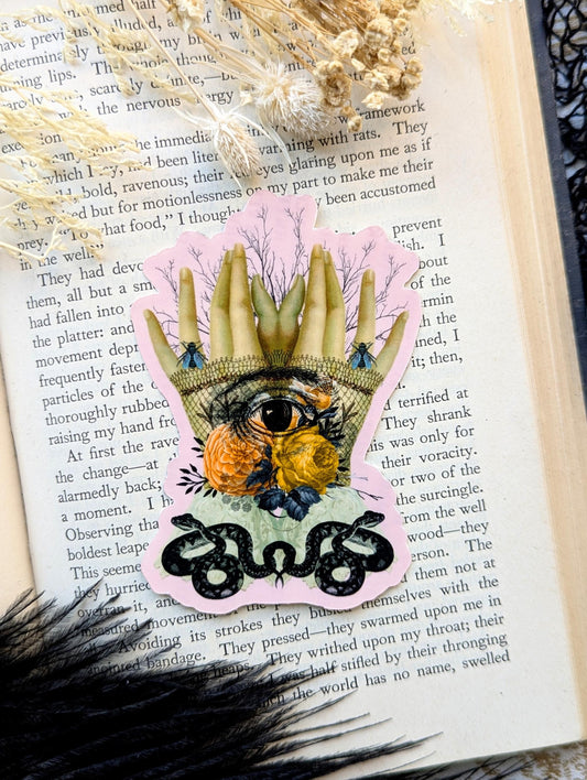 Vinyl Waterproof Sticker Surreal Collage Hands Flowers Eye Insects Snakes Victorian Vintage Handmade Artist Gift