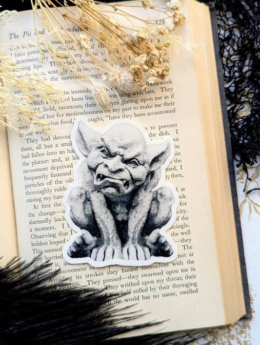 Vinyl Waterproof Sticker Gargoyle Creature Monster Goblin Goth Gothic Halloween Horror Creepy Oddities Book Lover Reader Gift Handmade
