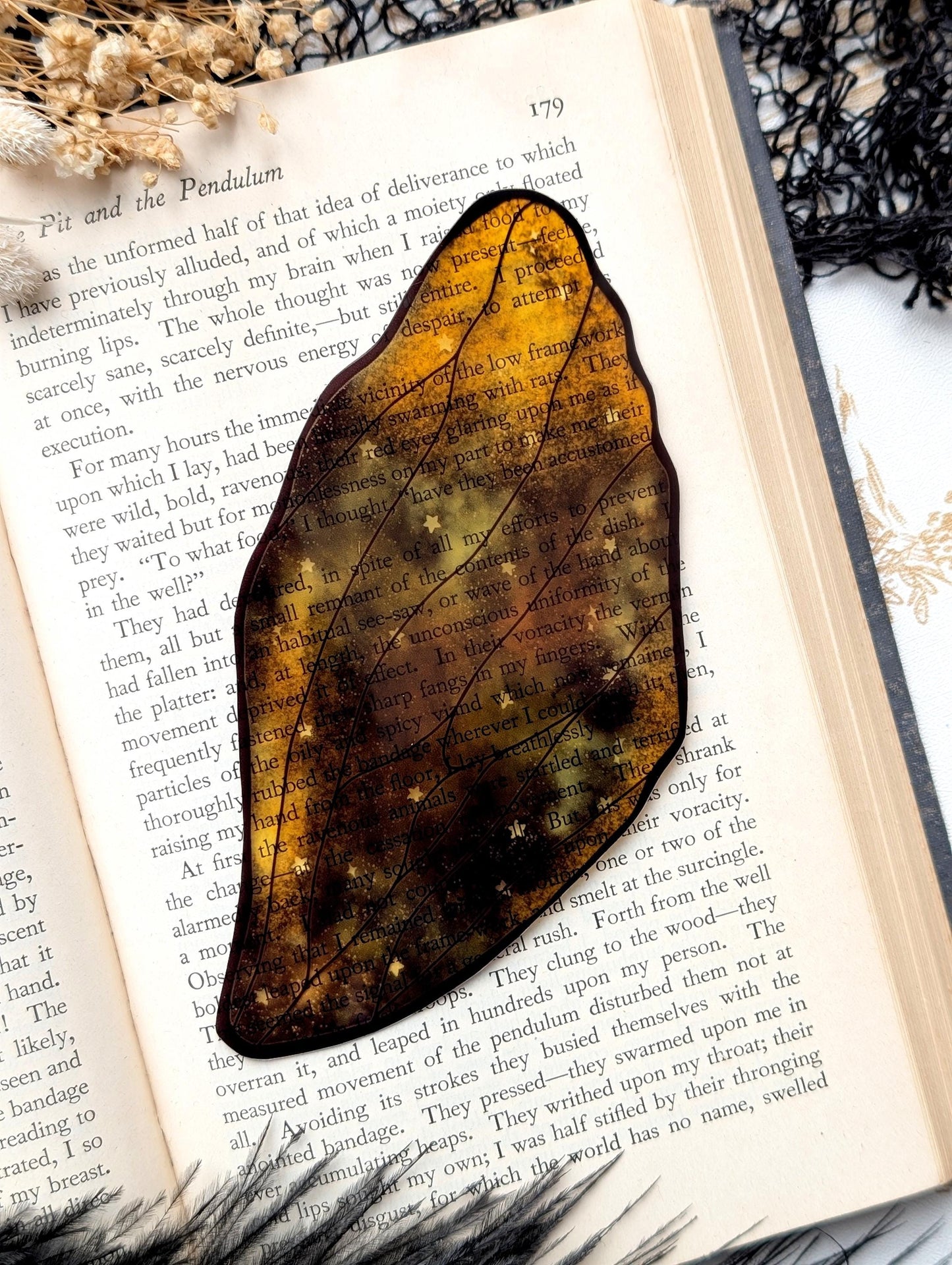 Clear Bookmark Fairy Faerie Pixie Wing Black Outline Gold Stars Pretty Goth Dark Academia Fairycore Fantasy Sci-Fi Book Reader Lover Gift