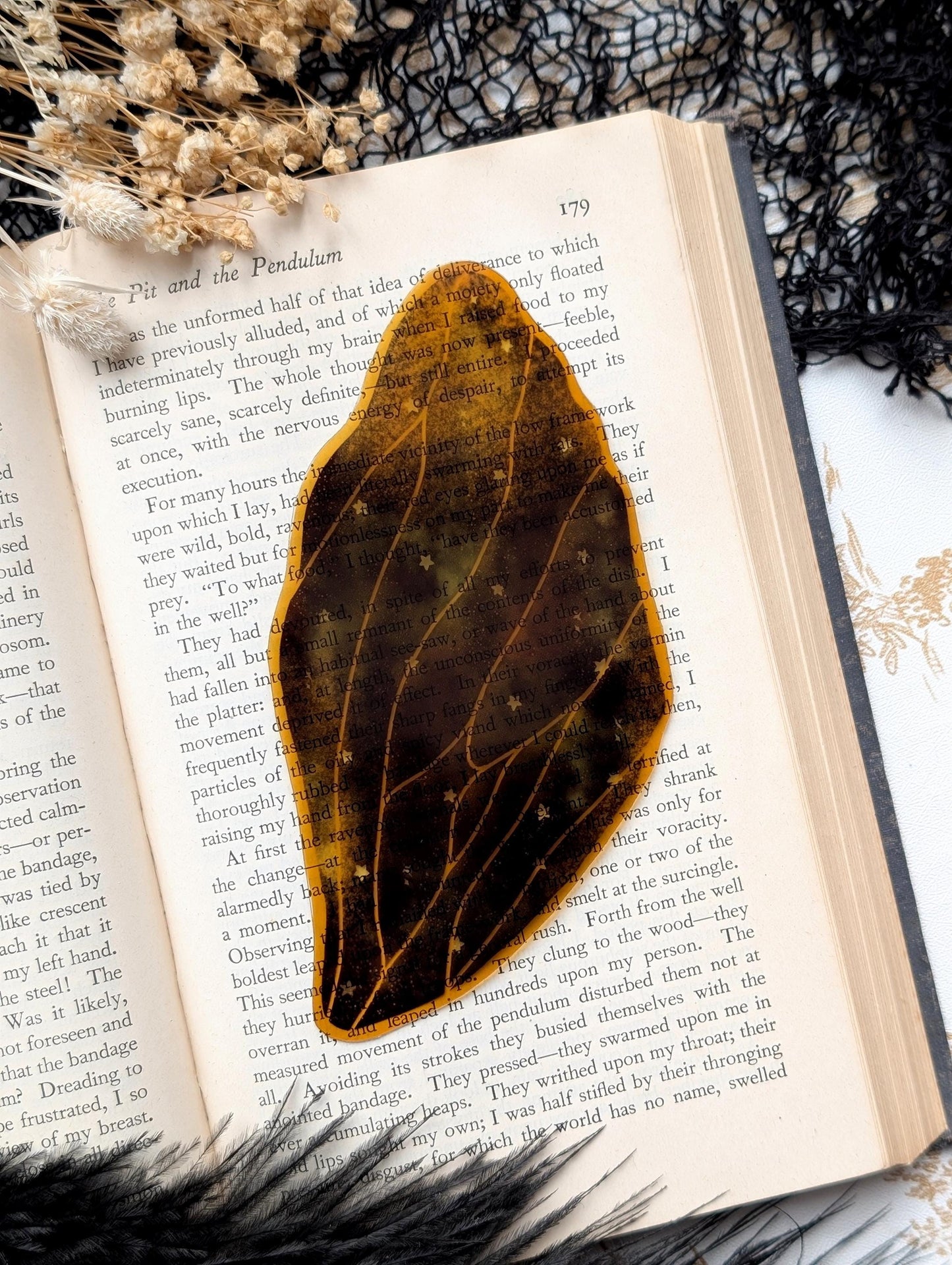 Clear Bookmark Fairy Faerie Pixie Wing Black Gold Outline Stars Pretty Goth Dark Academia Fairycore Fantasy Sci-Fi Book Reader Lover Gift