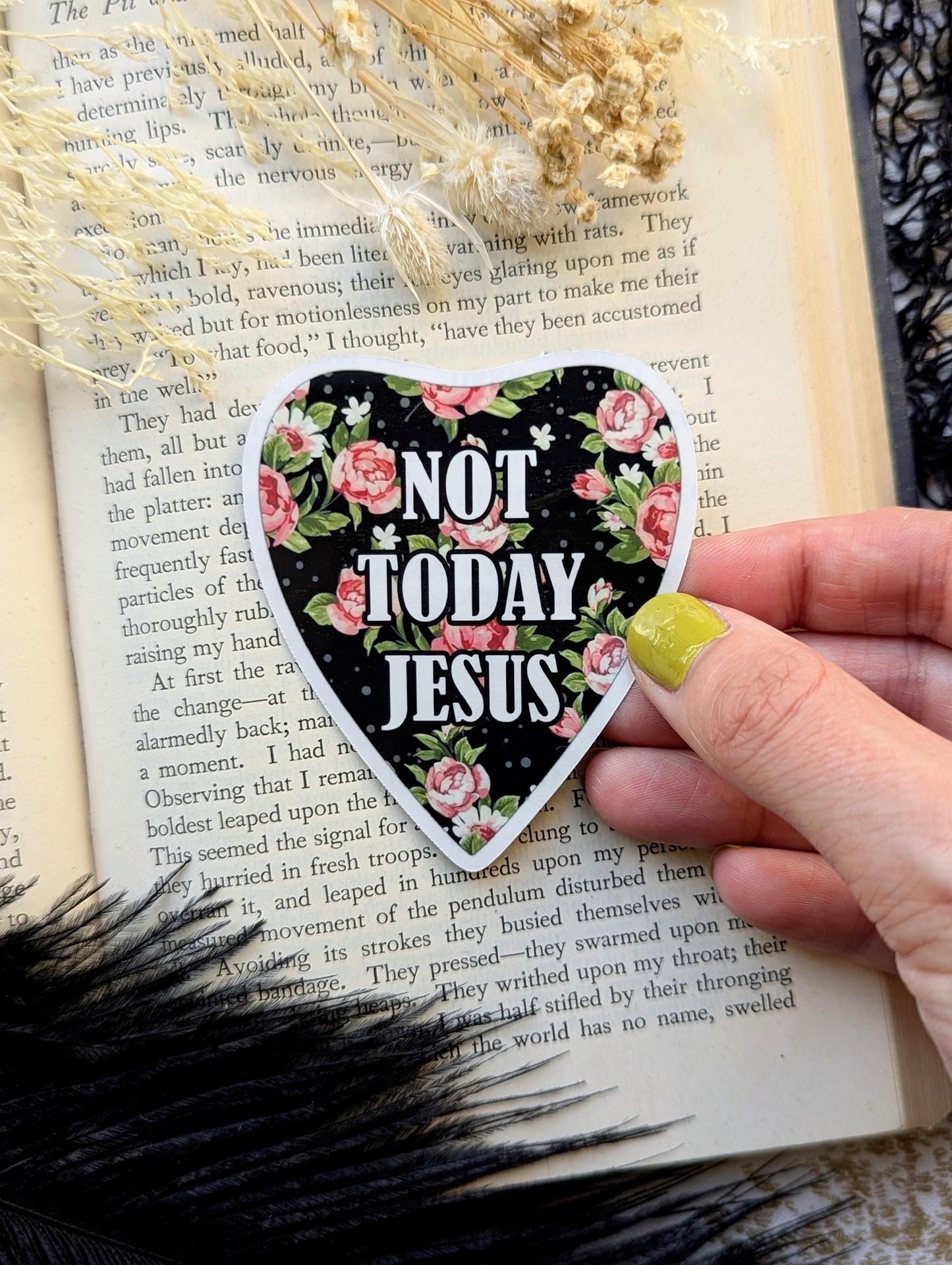 Vinyl Waterproof Sticker Not Today Jesus Yes Today Satan Goth Gothic Creepy Witch Witchcraft Occult Satanic Horror Halloween Weird Dark Odd