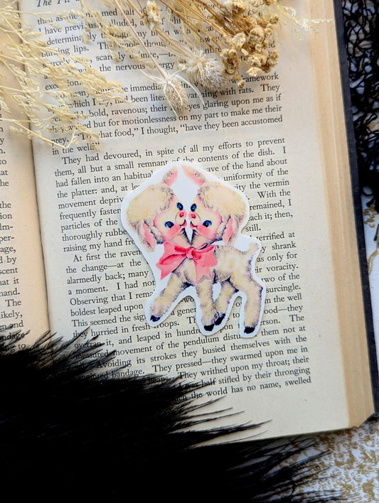 Vinyl Waterproof Sticker Two Headed Lamb Sheep Animal Cute Parody Pastel Goth Creepy Witch Witchcraft Occult Horror Halloween Weird Dark
