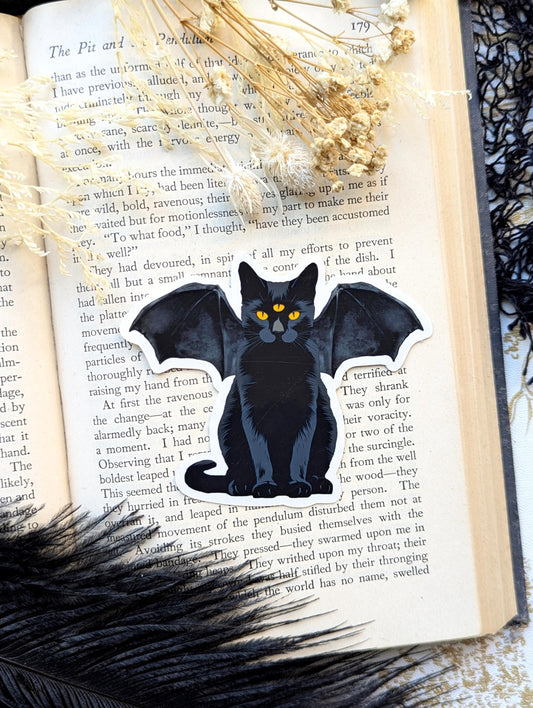 Vinyl Waterproof Sticker Black Cat Bat Dragon Wings Gothic Goth Horror Victorian Handmade Artist Gift