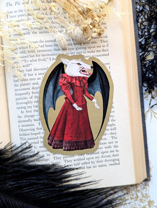 Vinyl Waterproof Sticker White Wolf Bat Dragon Wings Gothic Goth Horror Victorian Handmade Artist Gift