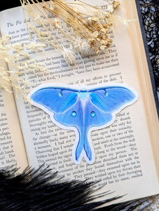 Vinyl Waterproof Sticker Blue Luna Moth Butterfly Nature Beautiful Cottagecore Handmade Artist Gift