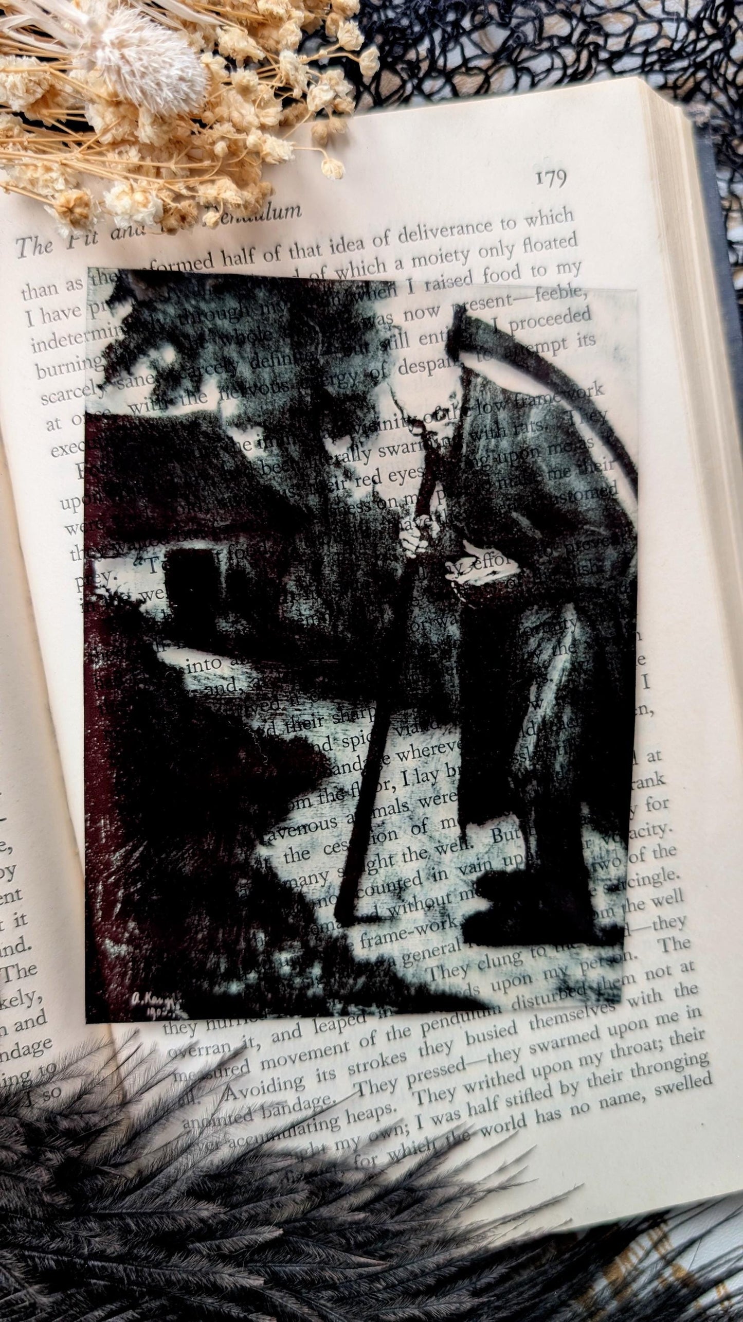 Clear Bookmark Vintage Painting The Agony Arthur Kampf Grim Reaper Death Horror Goth Gothic Handmade Artist Book Reader Lover Gift
