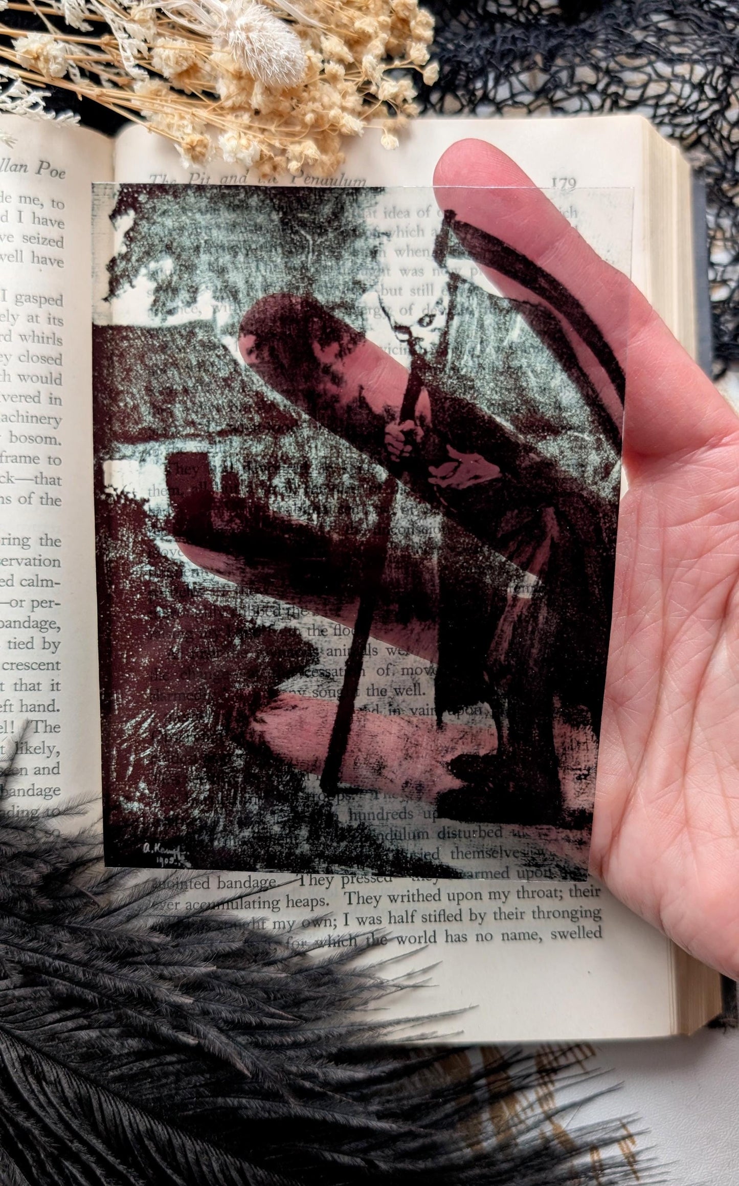 Clear Bookmark Vintage Painting The Agony Arthur Kampf Grim Reaper Death Horror Goth Gothic Handmade Artist Book Reader Lover Gift