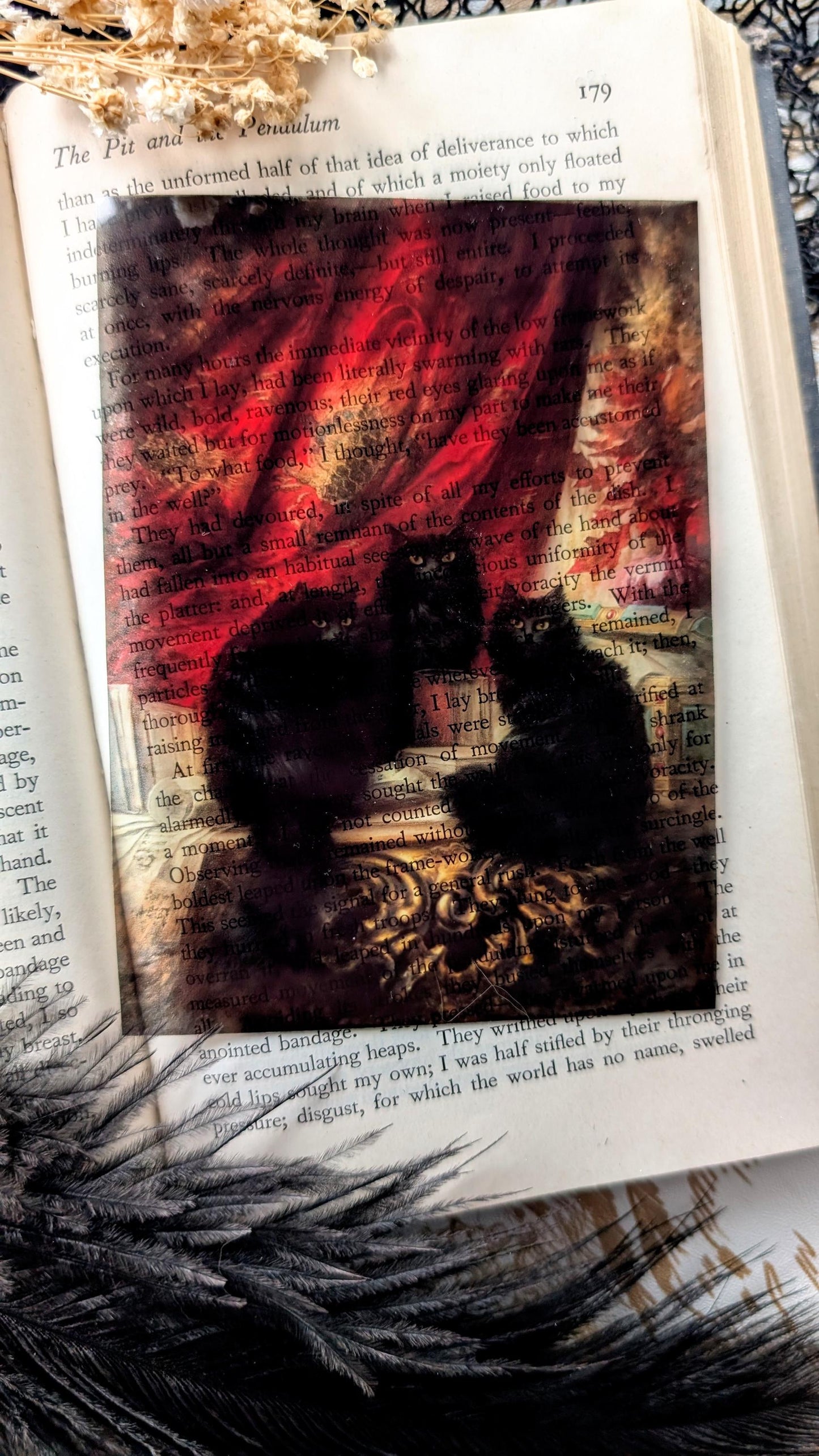 Clear Bookmark Vintage Painting Three Black Cats Carl Kahler Cat Cats Feline Felines Book Reader Lover Gift