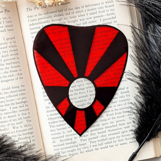 Clear Bookmark Planchette Red Black Lines Stripes Ouija Witch Witchcraft Occult Goth Gothic Horror Handmade Artist Book Reader Lover Gift
