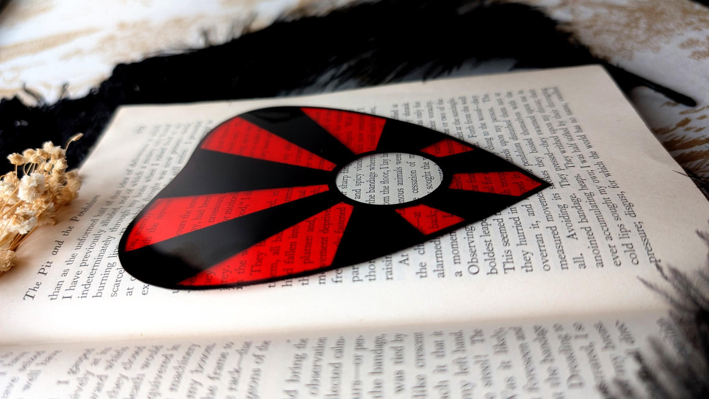 Clear Bookmark Planchette Red Black Lines Stripes Ouija Witch Witchcraft Occult Goth Gothic Horror Handmade Artist Book Reader Lover Gift