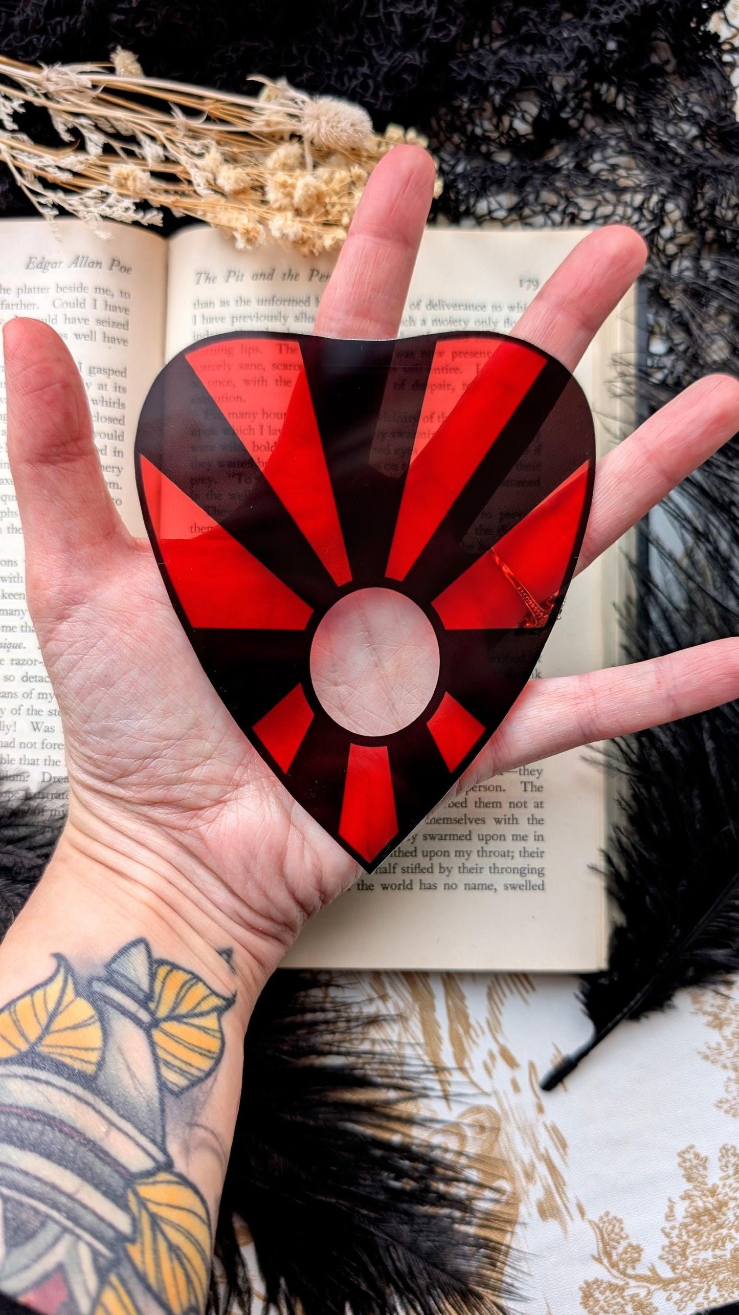 Clear Bookmark Planchette Red Black Lines Stripes Ouija Witch Witchcraft Occult Goth Gothic Horror Handmade Artist Book Reader Lover Gift