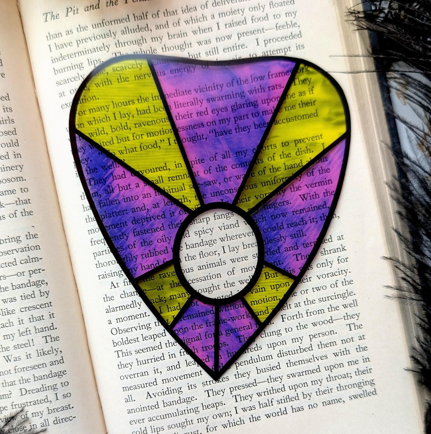Clear Bookmark Planchette Stained Glass Effect Green Purple Ouija Witch Goth Gothic Horror Handmade Artist Book Reader Lover Gift