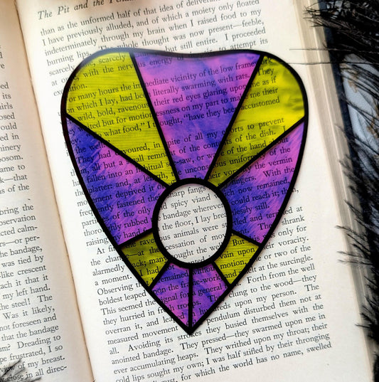 Clear Bookmark Planchette Stained Glass Effect Green Purple Ouija Witch Goth Gothic Horror Handmade Artist Book Reader Lover Gift