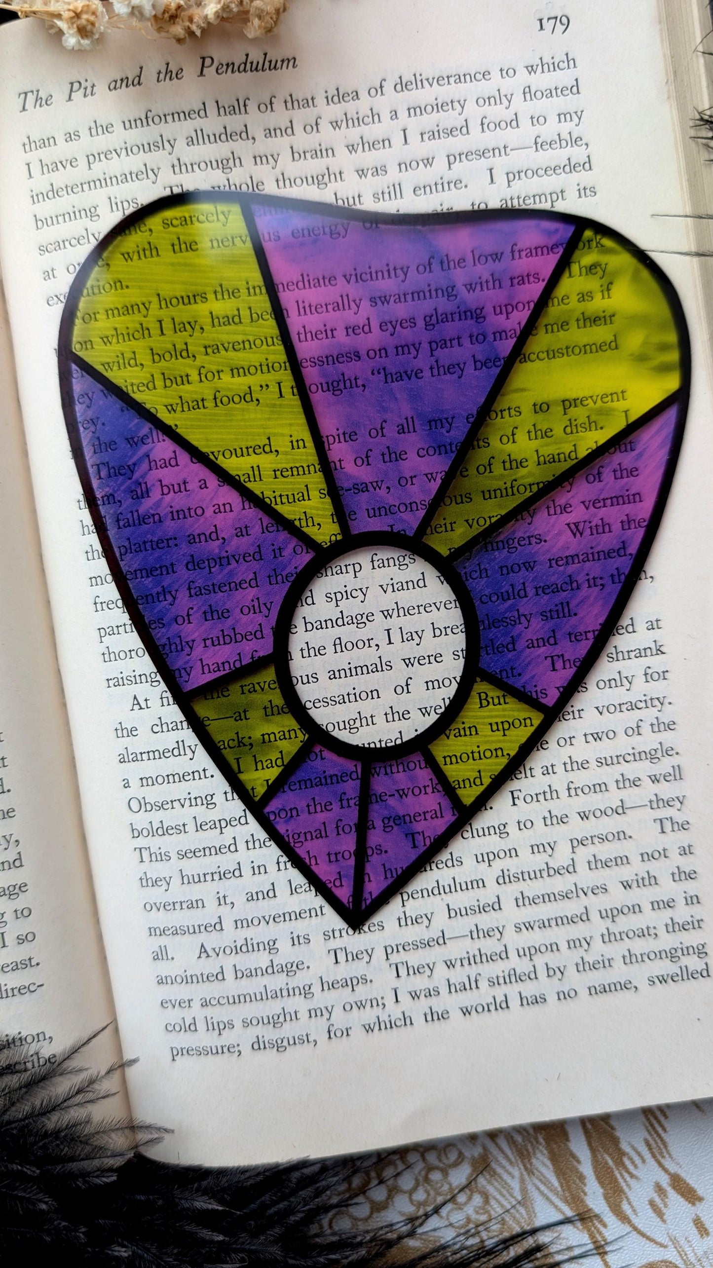 Clear Bookmark Planchette Stained Glass Effect Green Purple Ouija Witch Goth Gothic Horror Handmade Artist Book Reader Lover Gift