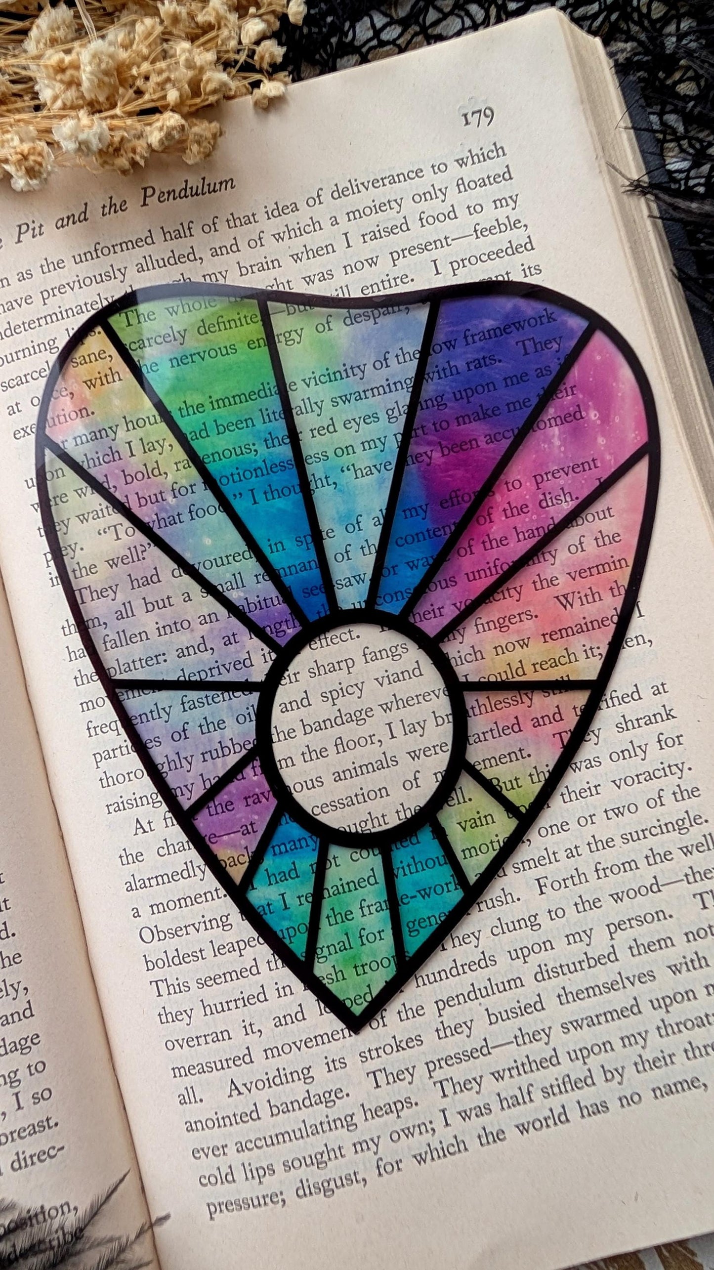 Clear Bookmark Planchette Stained Glass Effect Iridescent Colorful Ouija Witch Goth Gothic Horror Handmade Artist Book Reader Lover Gift