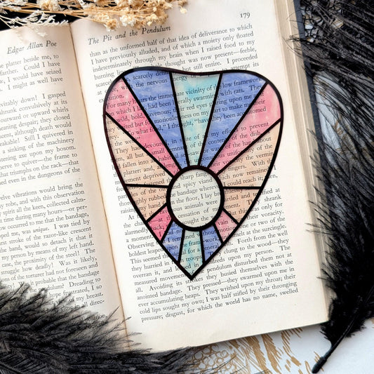 Clear Bookmark Planchette Stained Glass Effect Pastel Colorful Ouija Witch Goth Gothic Horror Handmade Artist Book Reader Lover Gift