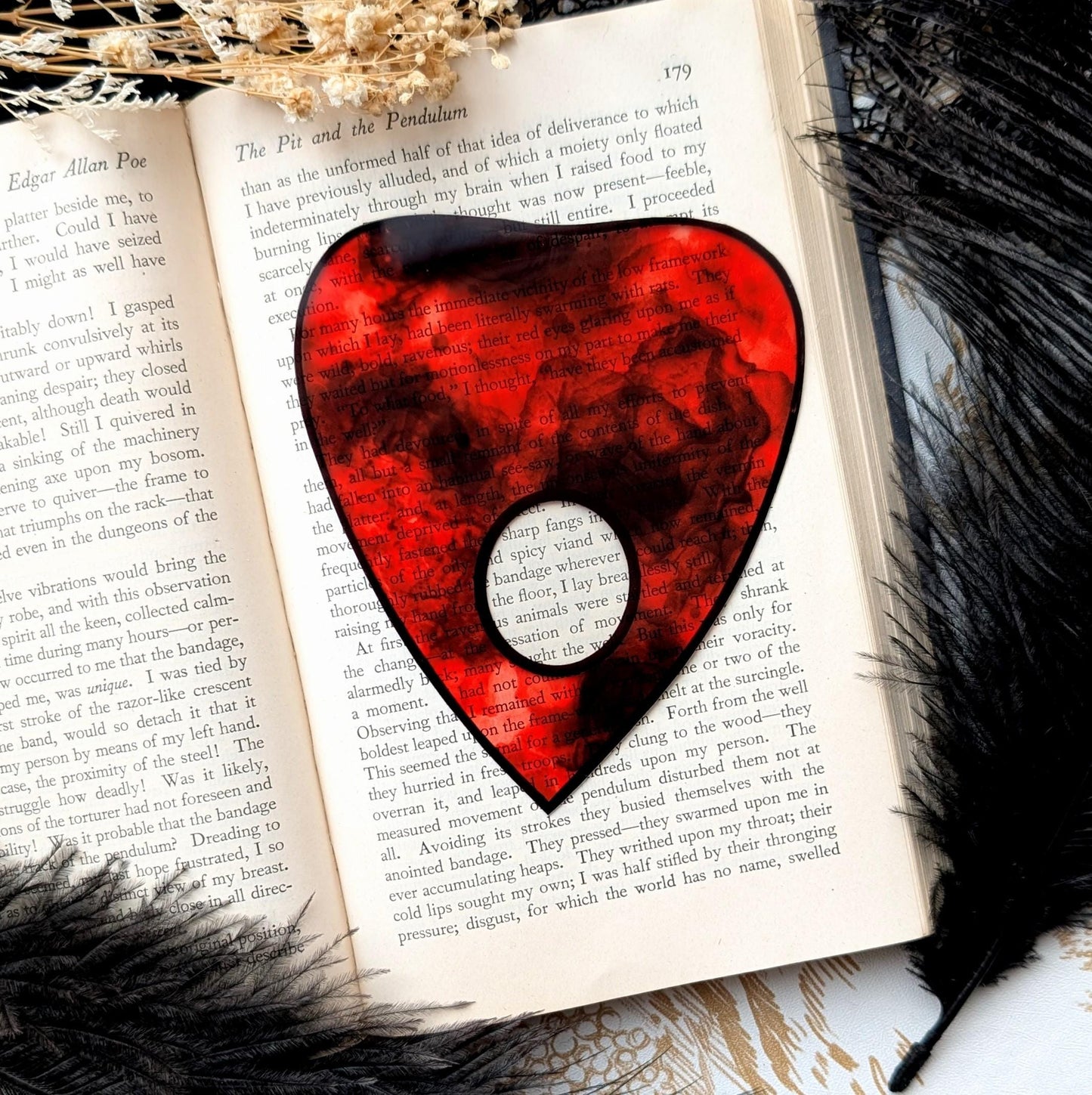 Clear Bookmark Planchette Red Alcohol Ink Effect Ouija Witch Witchcraft Occult Goth Gothic Horror Handmade Artist Book Reader Lover Gift