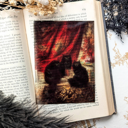 Clear Bookmark Vintage Painting Three Black Cats Carl Kahler Cat Cats Feline Felines Book Reader Lover Gift
