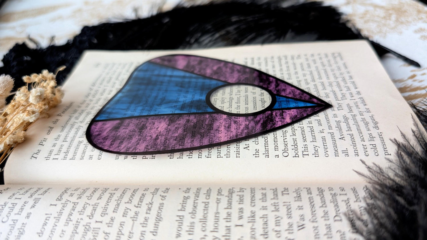Clear Bookmark Planchette Stained Glass Effect Purple Blue Ouija Witch Goth Gothic Horror Handmade Artist Book Reader Lover Gift