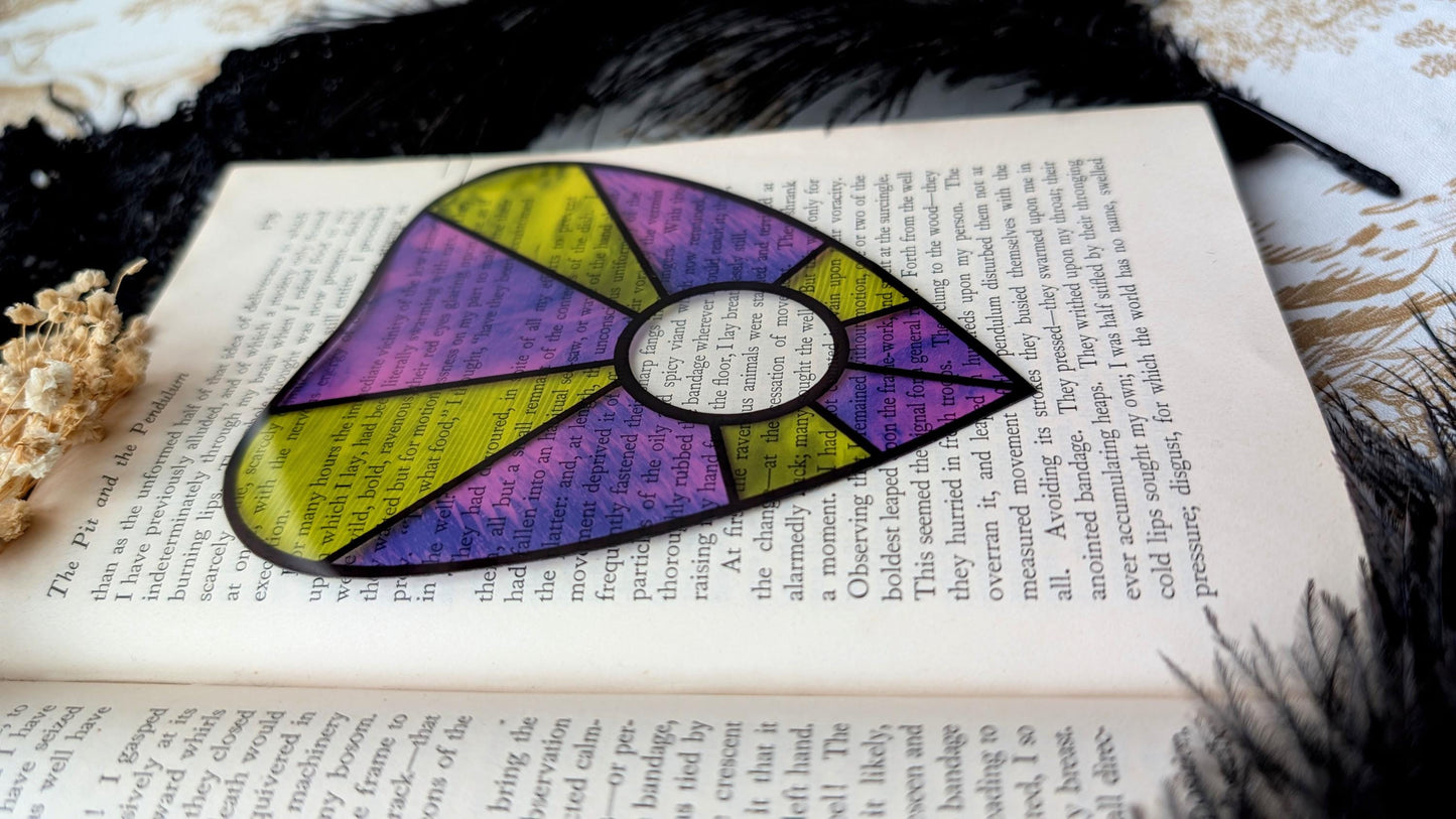 Clear Bookmark Planchette Stained Glass Effect Green Purple Ouija Witch Goth Gothic Horror Handmade Artist Book Reader Lover Gift